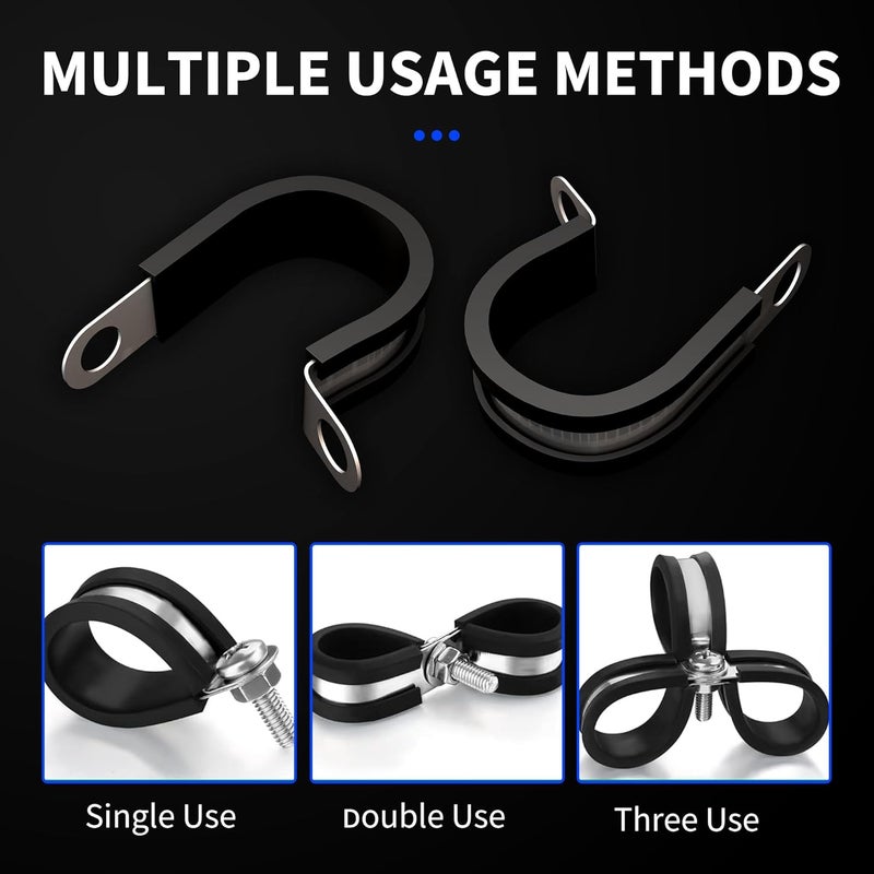 OXCANO 20Pcs 3/8" Fuel Line Tubing Mounting Clamps 304 Stainless Steel Cable Clamp, Rubber Cushioned Insulated Metal Clamp, Tube Holder Automotive Cable Wire Clamps for Tube Pipe or Wire Cord Installation - Image 4